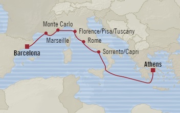 Cruises Around The World Oceania Riviera October 9-16 2025 Piraeus, Greece to Barcelona, Spain