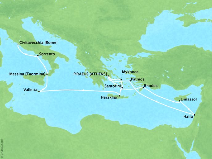Cruises Oceania Riviera Map Detail Piraeus, Greece to Civitavecchia, Italy April 19 May 6 2017 - 17 Days