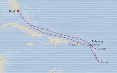 Cruises Oceania Riviera Map Detail Miami, FL, United States to Miami, FL, United States December 12-22 2017 - 10 Days