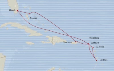 Cruises Oceania Riviera Map Detail Miami, FL, United States to Miami, FL, United States December 2-12 2017 - 10 Days