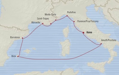 Cruises Oceania Riviera Map Detail Civitavecchia, Italy to Civitavecchia, Italy June 4-14 2017 - 10 Days