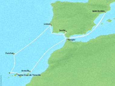 Cruises Oceania Riviera Map Detail Barcelona, Spain to Barcelona, Spain April 21 May 3 2018 - 12 Days
