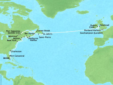 Cruises Oceania Riviera Map Detail Miami, FL, United States to Southampton, United Kingdom April 22 May 23 2018 - 31 Days