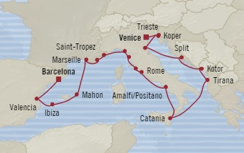 Oceania Sirena August 19 September 8 2016 Barcelona, Spain to Venice, Italy