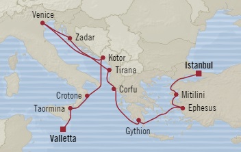 Cruises Around The World Oceania Sirena June 25 July 7 2025 Istanbul, Turkey to Valletta, Malta