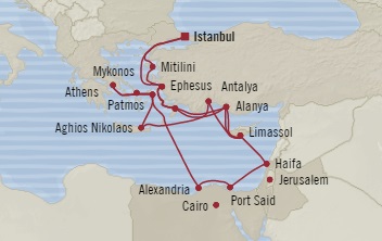 Cruises Around The World Oceania Sirena June 3-25 2025 Istanbul, Turkey to Istanbul, Turkey