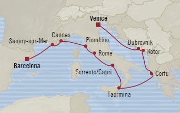 Cruises Around The World Oceania Sirena September 8-20 2025 Venice, Italy to Barcelona, Spain