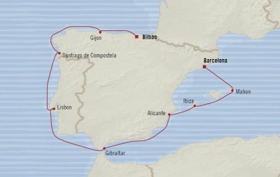 Cruises Oceania Sirena Map Detail Bilbao, Spain to Barcelona, Spain August 8-18 2017 - 10 Days