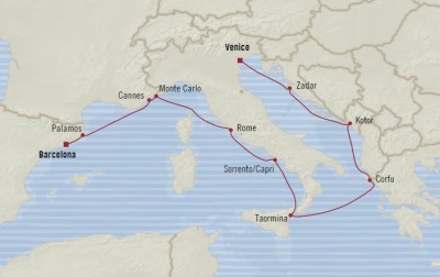 Cruises Oceania Sirena Map Detail Venice, Italy to Barcelona, Spain September 11-22 2017 - 11 Days