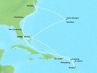 Cruises Oceania Sirena Map Detail Miami, FL, United States to Miami, FL, United States April 23 May 14 2018 - 21 Days