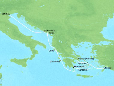 Cruises Oceania Sirena Map Detail Venice, Italy to Piraeus, Greece August 9-19 2018 - 10 Days