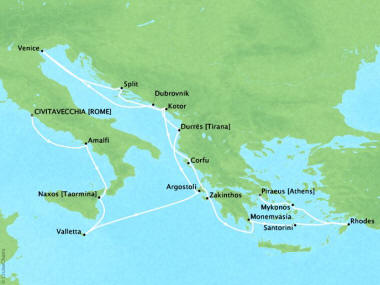 Cruises Oceania Sirena Map Detail Civitavecchia, Italy to Piraeus, Greece July 30 August 19 2018 - 20 Days