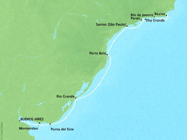 Cruises Oceania Sirena Map Detail Buenos Aires, Argentina to Rio De Janeiro, Brazil March 21 April 2 2018 - 13 Days