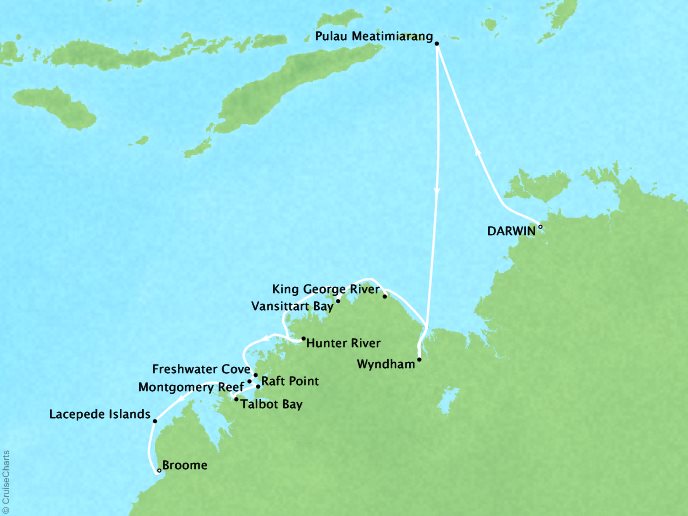Cruises Ponant Yatch Cruises Expeditions L'Austral Map Detail Darwin, Australia to Broome, Australia August 8-18 2018 - 10 Days