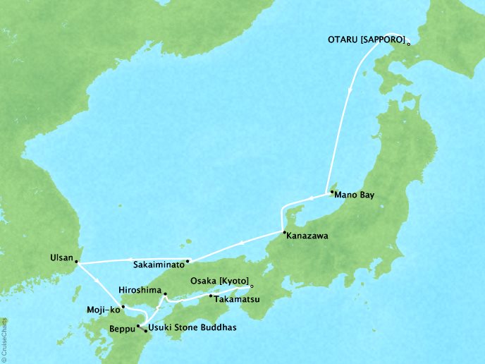 Cruises Ponant Yatch Cruises Expeditions L'Austral Map Detail Otaru, Japan to Osaka, Japan May 29 June 8 2018 - 10 Days