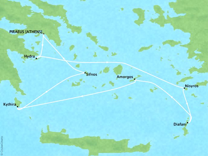 Cruises Ponant Yatch Cruises Expeditions Le Lyrial Map Detail Piraeus, Greece to Piraeus, Greece August 1-8 2021 - 7 Days