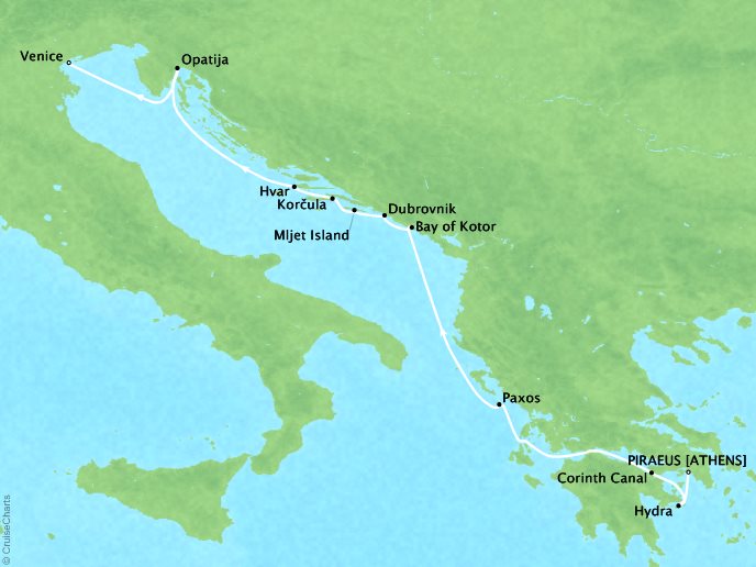 Cruises Ponant Yatch Cruises Expeditions Le Lyrial Map Detail Piraeus, Greece to Venice, Italy July 4-11 2017 - 7 Days