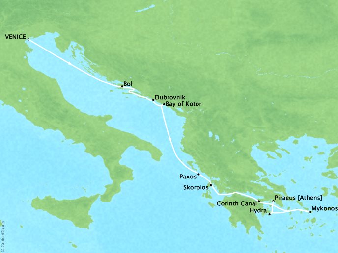 Cruises Ponant Yatch Cruises Expeditions Le Lyrial Map Detail Venice, Italy to Piraeus, Greece June 6-13 2021 - 7 Days