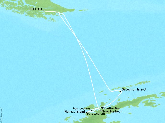 Cruises Ponant Yatch Cruises Expeditions Le Lyrial Map Detail Ushuaia, Argentina to Ushuaia, Argentina February 21 March 3 2018 - 10 Days