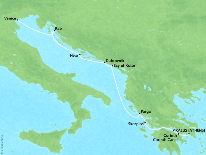 Cruises Ponant Yatch Cruises Expeditions Le Lyrial Map Detail Piraeus, Greece to Venice, Italy May 3-10 2018 - 7 Days