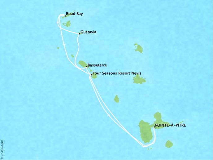 Cruises Ponant Yatch Cruises Expeditions Le Ponant Map Detail Pointe-�-pitre, Guadeloupe to Pointe-�-pitre, Guadeloupe December 11-17 2021 - 6 Days