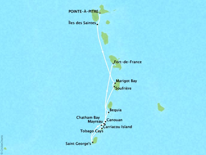 Cruises Ponant Yatch Cruises Expeditions Le Ponant Map Detail Pointe-�-pitre, Guadeloupe to Fort-de-France, Martinique December 18-27 2021 - 9 Days