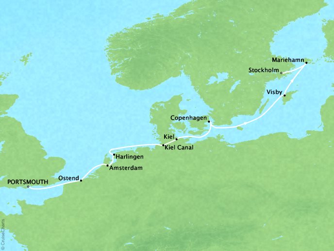 Cruises Ponant Yatch Cruises Expeditions Le Soleal Map Detail Portsmouth, United Kingdom to Stockholm, Sweden May 8-16 2021 - 8 Days
