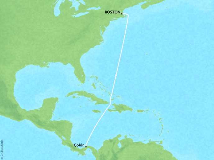 Cruises Ponant Yatch Cruises Expeditions Le Soleal Map Detail Boston, MA, United States to Col�n, Panama October 7-14 2021 - 7 Days