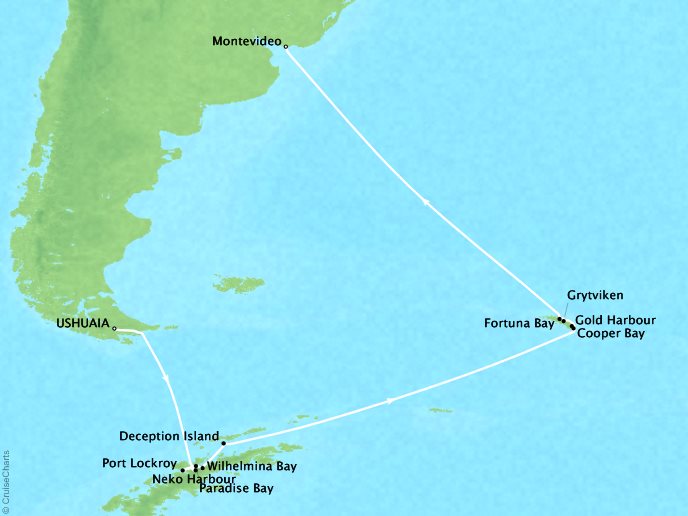 Cruises Ponant Yatch Cruises Expeditions Le Soleal Map Detail Ushuaia, Argentina to Montevideo, Uruguay February 28 March 15 2018 - 16 Days
