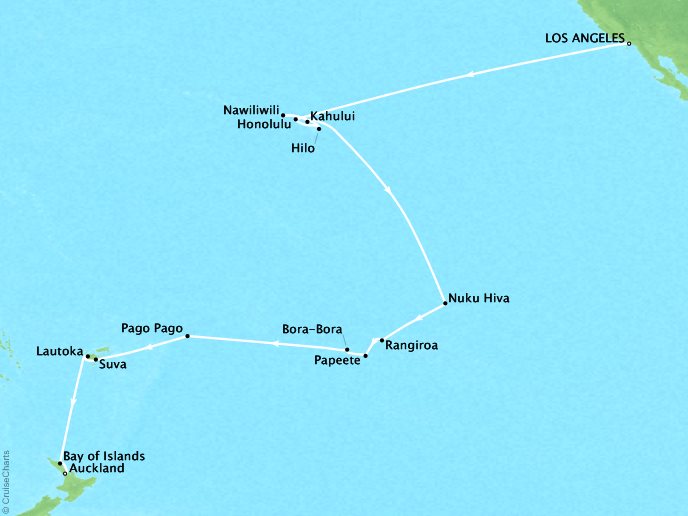 Cruises Regent Seven Seas Navigator Map Detail Los Angeles, CA, United States to Auckland, New Zealand January 8 February 6 2018 - 30 Days