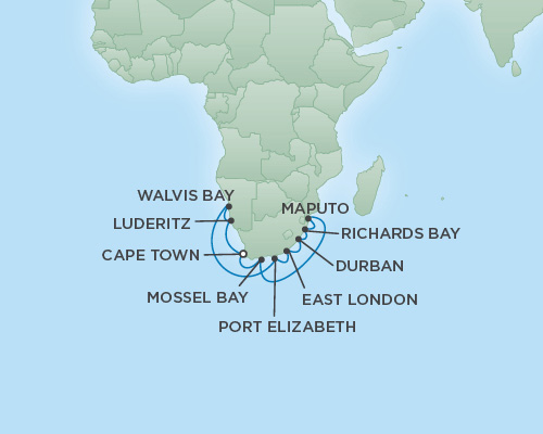 Cruises RSSC Regent Seven Explorer Map Detail Cape Town, South Africa to Cape Town, South Africa December 22 2018 January 6 2019 - 15 Days