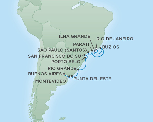 Cruises RSSC Regent Seven Explorer Map Detail Rio de Janeiro, Brazil to Buenos Aires, Argentina January 20 February 1 2019 - 12 Days