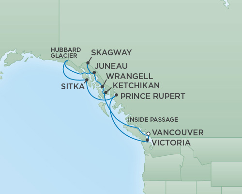 Cruises RSSC Regent Seven Mariner Map Detail Vancouver, Canada to Vancouver, Canada June 30 July 11 2018 - 11 Days