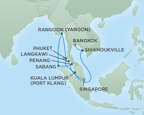 Cruises RSSC Regent Seven Mariner Map Detail Singapore, Singapore to Bangkok (Laem Chabang), Thailand February 9-25 2019 - 16 Days