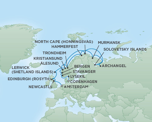 Cruises RSSC Regent Seven Navigator Map Detail Copenhagen, Denmark to Amsterdam, Netherlands August 1-21 2018 - 20 Days