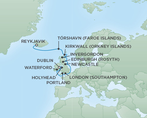 Cruises RSSC Regent Seven Navigator Map Detail Reykjavik, Iceland to Dublin, Ireland July 6-18 2018 - 12 Days