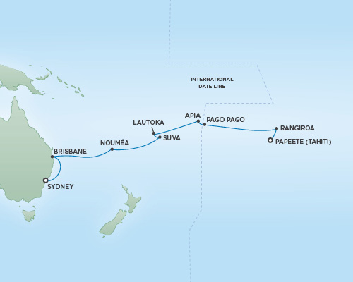 Cruises RSSC Regent Seven Navigator Map Detail Papeete, Tahiti to Sydney, Australia January 24 February 12 2019 - 19 Days