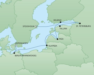 Cruises RSSC Regent Seven Explorer Map Detail Copenhagen, Denmark to Stockholm, Sweden August 21-31 2017 - 10 Days
