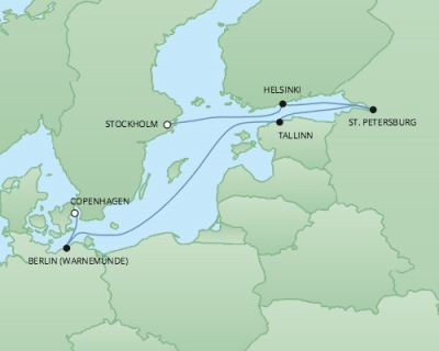 Cruises RSSC Regent Seven Explorer Map Detail Stockholm, Sweden to Copenhagen, Denmark June 26 July 3 2017 - 8 Days