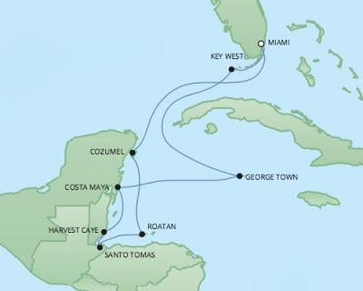 Cruises RSSC Regent Seven Explorer Map Detail Miami, FL, United States to Miami, FL, United States February 9-19 2018 - 10 Days