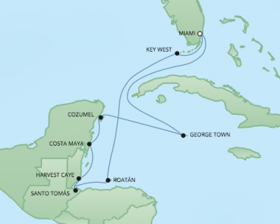 Cruises RSSC Regent Seven Explorer Map Detail Miami, FL, United States to Miami, FL, United States January 20-30 2018 - 10 Days