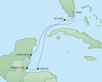 Cruises RSSC Regent Seven Mariner Map Detail Miami, FL, United States to Miami, FL, United States December 22-29 2017 - 7 Days
