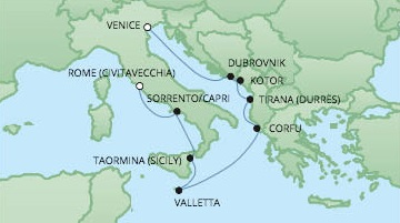 Cruises RSSC Regent Seven Voyager Map Detail Civitavecchia, Italy to Venice, Italy September 28 October 8 2017 - 10 Days