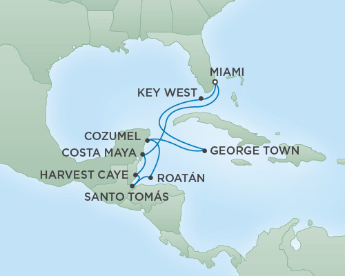 Cruises RSSC Regent Seven Voyager Map Detail Miami, Florida to Miami, Florida December 6-16 2018 - 10 Days