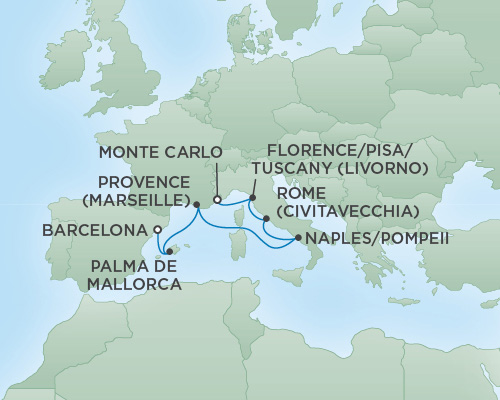 Cruises RSSC Regent Seven Voyager Map Detail Monte Carlo, Monaco to Barcelona, Spain November 5-12 2018 - 7 Days