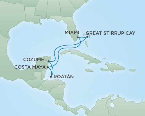 Cruises RSSC Regent Seven Voyager Map Detail Miami, Florida to Miami, Florida March 5-12 2019 - 7 Days