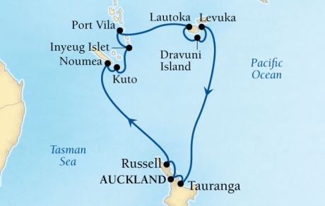 Seaborne Cruises Encore Map Detail Auckland, New Zealand to Auckland, New Zealand December 20 2026 January 5 2024 - 16 Days