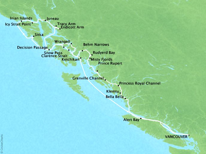 Seabourn Cruises Sojourn Map Detail Vancouver, B.C., CA to Vancouver, B.C., CA September 9-21 2017 - 12 Days - Voyage 5749