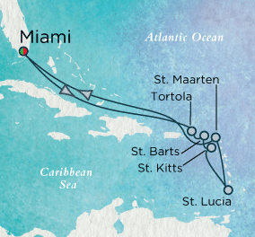 LUXURY CRUISES - Penthouse, Veranda, Balconies, Windows and Suites Crystal Cruises Serenity 2027 Captivating Caribbean Map