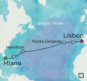 LUXURY CRUISES - Penthouse, Veranda, Balconies, Windows and Suites Crystal Cruises Serenity 2027 Classic Atlantic Crossing Map